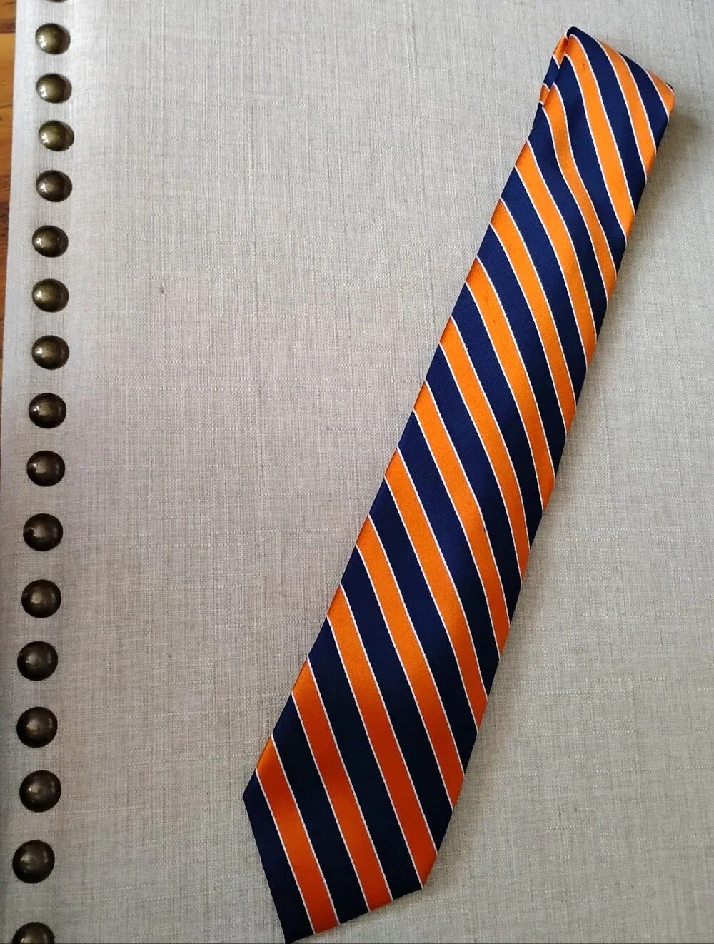 Tommy Hilfiger Men's 100% Silk Tie Navy Blue Orange Diagonal Stripe Classic Prep
